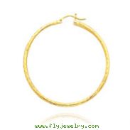 14K Yellow Gold 2x40mm Diamond Cut Round Tube Hoops