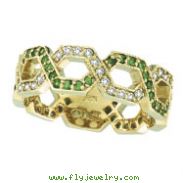 14K Yellow Gold .37ct Tsavorite & .34ct Diamond Open Hexagonal-Shaped Eternity Ring