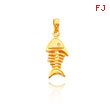 14K Yellow Gold 3D Fish Bone Pendant