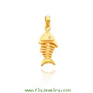 14K Yellow Gold 3D Fish Bone Pendant