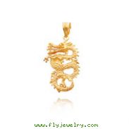 14K Yellow Gold 3D Textured Dragon Pendant