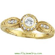 14K Yellow Gold Bezel Set .40ct Diamond Rustic-Style Ring