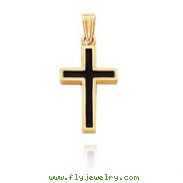 14K Yellow Gold Black Epoxy Cross Pendant