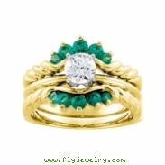 14K Yellow Gold Bridal Ring Guard Genuine Emerald