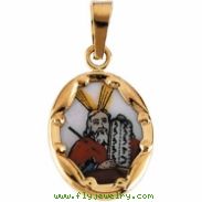 14K Yellow Gold Ceramic Moses Pendant