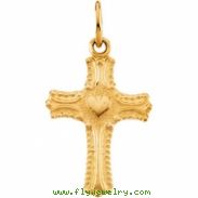 14K Yellow Gold Childs Cross Pendant With Heart