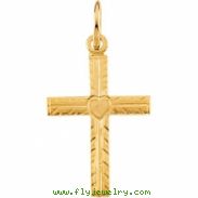 14K Yellow Gold Childs Cross Pendant With Heart