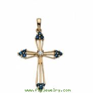 14K Yellow Gold Cross Pendant And Sapphire