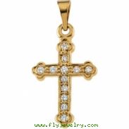 14K Yellow Gold Cross Pendant With Diamond