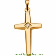 14K Yellow Gold Cross Pendant With Diamond