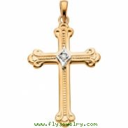 14K Yellow Gold Cross Pendant With Diamond