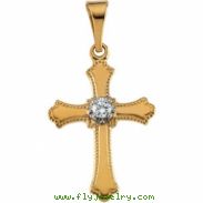 14K Yellow Gold Cross Pendant With Diamond