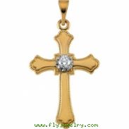 14K Yellow Gold Cross Pendant With Diamond