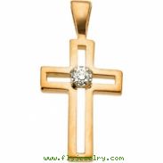 14K Yellow Gold Cross Pendant With Diamond