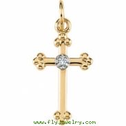 14K Yellow Gold Cross Pendant With Diamond