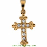 14K Yellow Gold Cross Pendant With Diamond