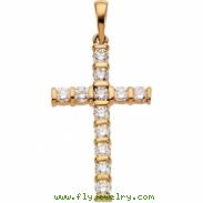 14K Yellow Gold Cross Pendant With Diamond