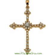 14K Yellow Gold Cross Pendant With Diamond