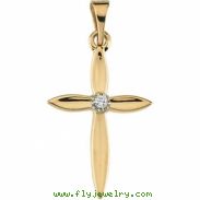 14K Yellow Gold Cross Pendant With Diamond`