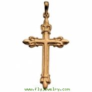 14K Yellow Gold Cross Pendant With Fleur De Lis Design