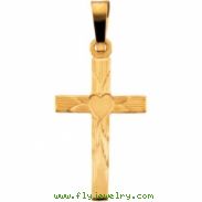 14K Yellow Gold Cross Pendant With Heart