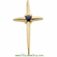 14K Yellow Gold Cross Pendant With Sapphire