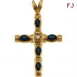 14K Yellow Gold Cross Pendant With Sapphire And Diamond