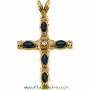 14K Yellow Gold Cross Pendant With Sapphire And Diamond