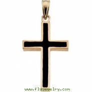 14K Yellow Gold Cross With Black Epoxy