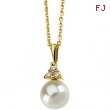 14K Yellow Gold Cultured Pearl And Asmb Pendant On Cable Chain