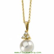 14K Yellow Gold Cultured Pearl And Asmb Pendant On Cable Chain