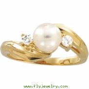 14K Yellow Gold Cultured Pearl And Diamond Ring