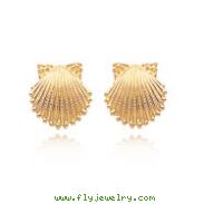 14K Yellow Gold Detailed Seashell Post Earrings