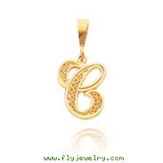 14K Yellow Gold Filigree Initial "C" Pendant