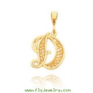 14K Yellow Gold Filigree Initial "D" Pendant