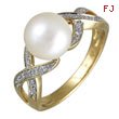 14K Yellow Gold Fresh Water Pearl With Diamonds Ring