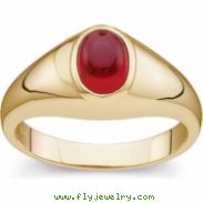 14K Yellow Gold Gents Cabochon Genuine Mozambique Garnet Ring