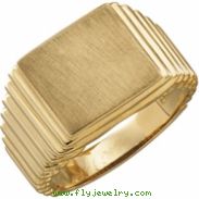 14K Yellow Gold Gents Signet Ring With Brush Finished Top