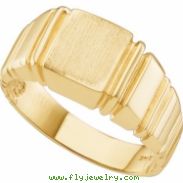 14K Yellow Gold Gents Signet Ring With Brush Finished Top