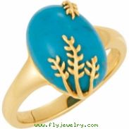 14K Yellow Gold Genuine Chinese Turquoise Ring