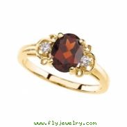 14K Yellow Gold Genuine Mozambique Garnet And Diamond Ring