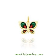 14K Yellow Gold Green & Red Enameled Teardrop Wing Butterfly Charm