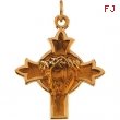14K Yellow Gold Head Of Jesus With Crown Cross Pendant