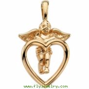 14K Yellow Gold Heart And Angel Pendant