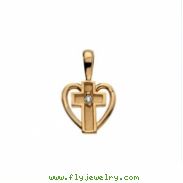 14K Yellow Gold Heart Shaped Cross Pendant With Diamond