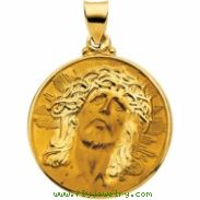 14K Yellow Gold Hollow Face Of Jesus (ecce Homo) Pendant