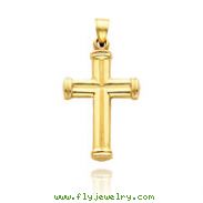 14K Yellow Gold Hollow Ribbed Cross Pendant