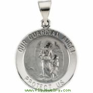 14K Yellow Gold Hollow Round Guardian Angel Medal