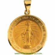 14K Yellow Gold Hollow Round Miraculous Medal