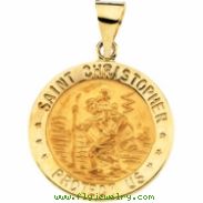 14K Yellow Gold Hollow Round St. Christopher Medal